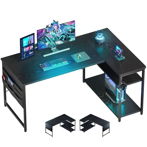 YeTom ゲーミングデスク l字デスク pcデスク 右棚左棚 幅107cm ゲーミングテーブル 収納袋付きオフィスデスク ゲームデスク ゲーミング机 つくえ ライティングデスク 黑い
