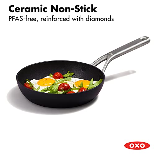 Image of OXO Professional 8 inch Frying Pan Skillet, Hard Anodized Ceramic Nonstick Cookware PFAS-Free, Induction Suitable, Stainless Steel Handle, Diamond Reinforced Coating, Dishwasher Safe, Oven Safe, Black
