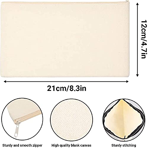 10 Stück Blanko Stoffbeutel, DIY Stoffbeutel mit Reißverschluss Federmäppchen Kosmetiktasche Schminktasche Kulturbeutel Mehrzweck Leinwand Mäppchen Stiftemäppchen