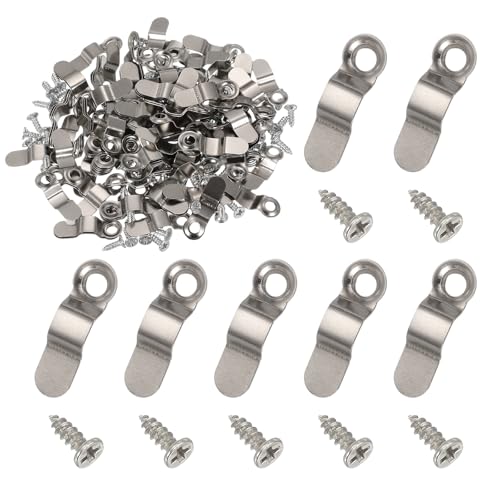 Image of uxcell 120pcs Picture Frame Backing Clips, 0.9 inch Photo Frame Buttons Fasteners Hardware Corner Clip with 120pcs Screws for Hanging Pictures Crafts Drawing, Bow-Shaped Silver