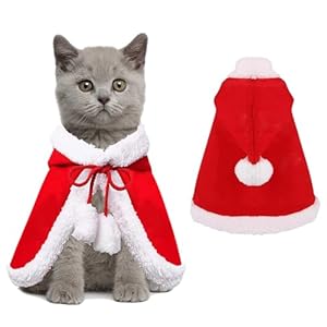 Disfraz de Navidad para Mascotas, Capa de Navidad para Gato, Ropa Mascotas con Capucha para, Mascota Perro Gato De Navidad Disfraz para la Fiesta de Navidad de Mascotas