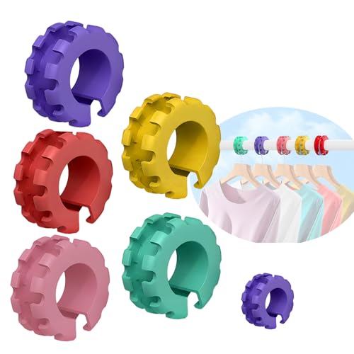 Vikooyes 5+1Pcs Silicone Clothes Hanger Fixed Ring Hook Windproof Clothes Hanger Spacer Anti-Off Hanger Fixing Hook for Clothes Drying Rack(Random Color)