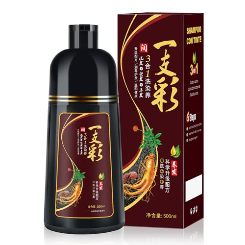 IIIMEIDU Shampoo de Tintura 3 em 1 Marrom escuro Natural 500ml – Cobre Cabelos Brancos Instantaneamente – Fórmula com Extratos Naturais – Para Homens e Mulheres