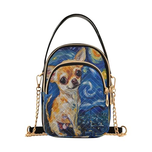 Mnsruu Women Girls Crossbody Bag, Chihuahua Starry Night Ladies Shoulder Bag, Cellphone Handbags Coin Purse Wallet Gifts