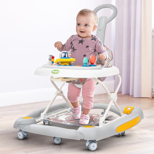 Image of Baybee 3 in 1 Awry Baby Walker for Kids with Rocker & Push Handle, 3 Adjustable Height, Mat & Musical Toy Bar | Activity Walker for Baby | Push Walker 6-18 Months Boy Girl (Grey)