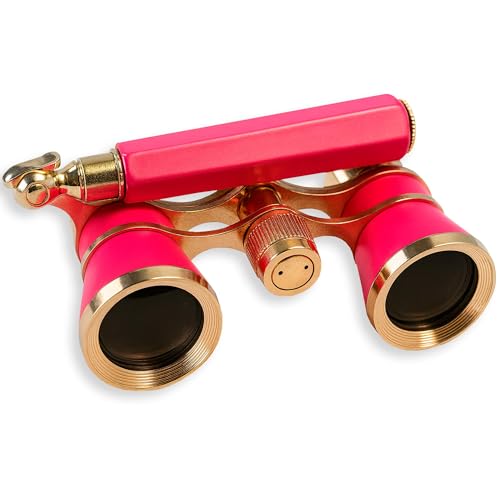 HQRP 3 x 25 Opera Glasses Theater Binoculars, Rose/Pink-Pearl with Gold Trim, w/Crystal Clear Optic (CCO), Built-in Extendable Handle, for Adults Kids Women in Musical Concert Sport Events etc.