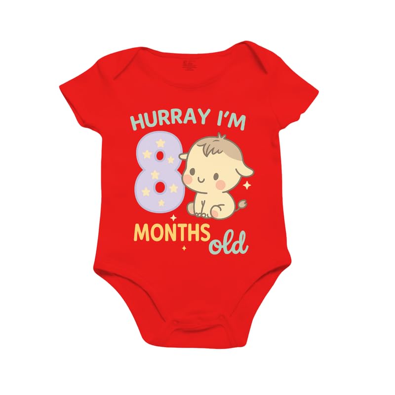 Image of Monthly Birthday Romper for Newborn Baby | Unisex Half Sleeve Bodysuit with Envelope Neck | Soft Cotton Outfit with 1 to 12 Month Print | Comfortable Infant Wear for Boys & Girls