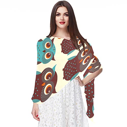 Bufanda de gasa ligera, suave, transparente, larga, para todas las estaciones, búhos en línea, Varios colores