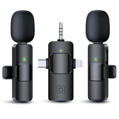 Image of GADGETSWEAR Wireless Lavalier Mic for iPhone, Android - Noise Cancelling Lapel 3-in-1 Mic, Dual USB-C Lightning Simple Plug and Play, 8H Battery, Clip-on for YouTube, TikTok, Singing