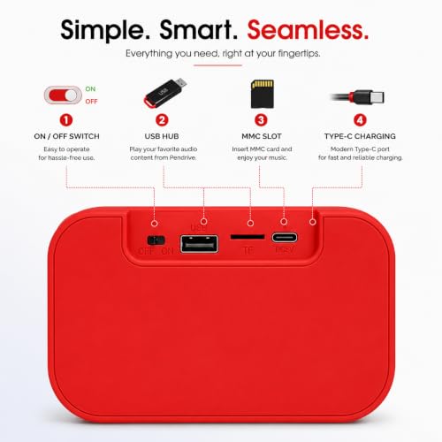 Image of ModishOmbre Roar 14W High-Output Bluetooth Speaker | FM Radio | DSP Tuned Audio | Dual 7W Dynamic Drivers | 10H Playtime | TWS Stereo Pairing | TF /USB /FM Support | Built-in Mic (Red)