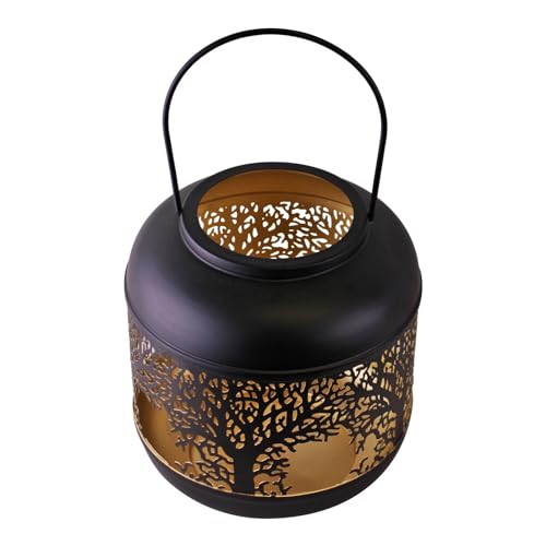 SiL Interiors Extra Large 22cm Tree Of Life Black Iron Silhouette Candle Holder Lantern, M, JNS_477664