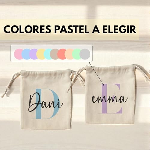 LolaPix Bolsa Tela Guarderia Personalizada con Nombre e Inicial. Bolsa Tela (17x20cm) / Mochila (37x44cm). Inicial Colores Pastel. Modelo Kids - imagen 5