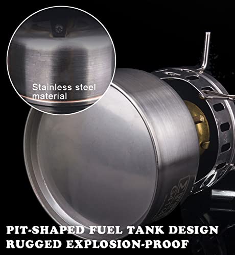Réchaud de camping à gaz portable avec réservoir de carburant de 200 ml, acier inoxydable, cuisine en plein air haute altitude, design compact, sac de transport inclus