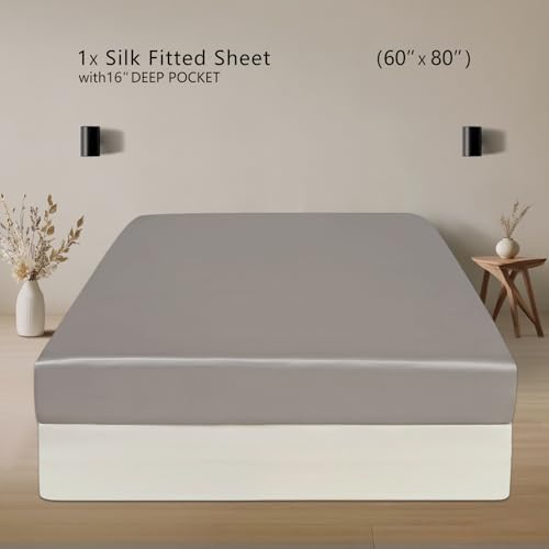 ZIMASILK 100% 19 Momme Mulberry Silk Fitted Sheet for Sleeping with Deep Pocket, Soft, Breathable & Hypoallergenic for Hair & Skin Care (Queen 60''x80''+16”, Gray) - Image 3