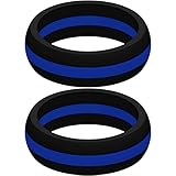 Set of Two (2) Thin Blue Line Silicone Rings Size 10 - Engagement Wedding Replacement Band for Active and Workout Lifestyles - Police Law Enforcement Ring