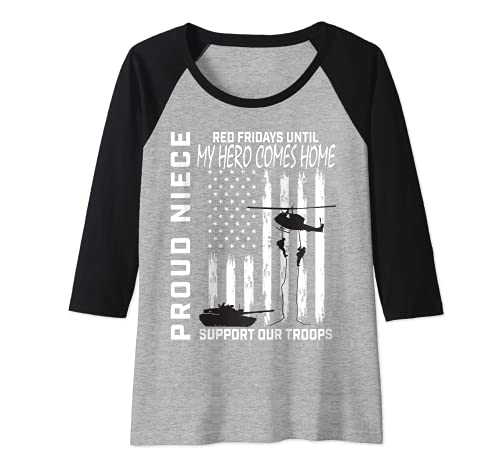 Donna Zia zio Red Fridays Militare Remember Deployed USA Bandiera Maglia con Maniche Raglan