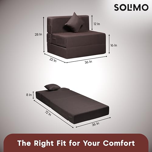 Image of Amazon Brand - Solimo 1 Seater 3 * 6 Jute Fabric Washable Cover Sofa Cum Bed with 1 Cushion 1 Seater Double Foam Fold Out Sofa Cum Bed (Finish Color - Brown Delivery Condition - Pre-Assembled)
