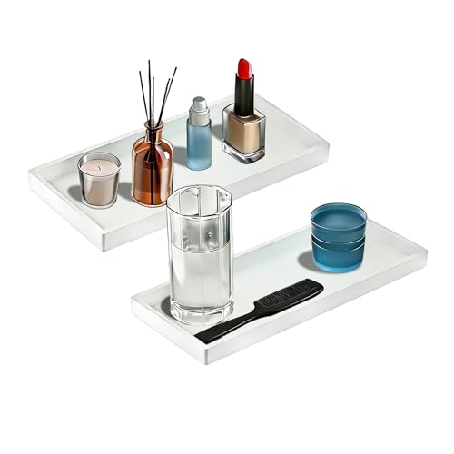 Image of BBK Bathroom Vanity Tray 7.8 in - 2 Pack(Small) Silicone Bathroom Tray for Counter, Perfume Key Trinket Ring Tray, Decor Soap Dispenser Countertop Tray for Kitchen Sink Organization (White)