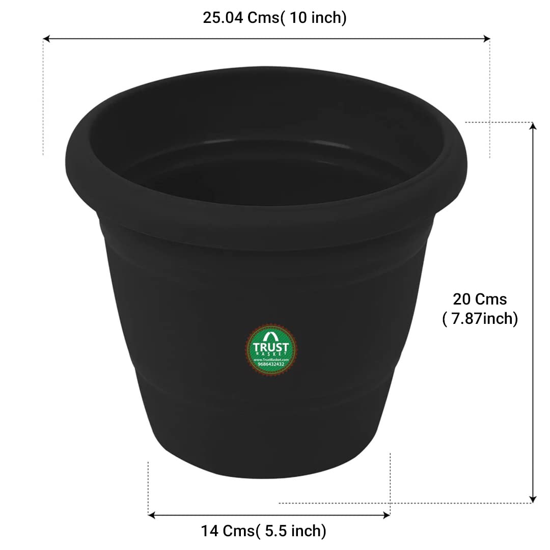 Black Plastic Plant Pots - Set of 6 (10 Inch) -2