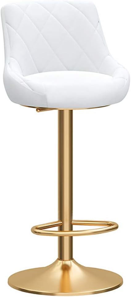 Tabourets de bar réglables avec dossier et repose-piedsChaises de comptoir élégantes en velours blanc pour îlot de cuisine et coin petit-déjeunerPieds en métal doré Sièges de salle à manger élégants