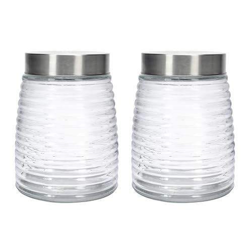 Image of Cutting EDGE 1350ml Borosilicate Glass Jar with Stainless Steel Lid - Airtight Round Transparent Kitchen Storage Container Set of 2 for Snacks, Dry Fruits, Masala, Pickles, Coffee & Food Essentials