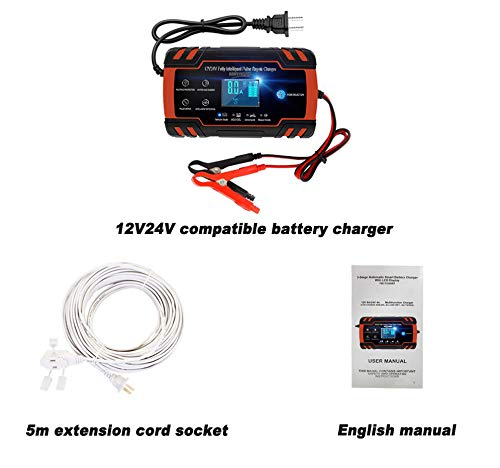 Enhanced Edition Car Battery Charger 12V/8A 24V/4A Compatible Automotive Smart Portable Battery Charger Maintainer/Pulse Repair Charger Pack for Car, Motorcycle, Lawn Mower and More
