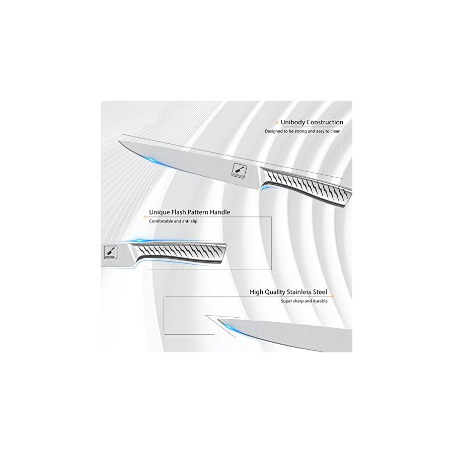 imarku Knife Set, 14PCS Knife Sets for kitchen with block, One-Piece Kitchen Knife Set with Built-in Sharpener, Stainless Steel Chef Knife Set with Lightning Stripes Handle, Dishwasher Safe(Wood)