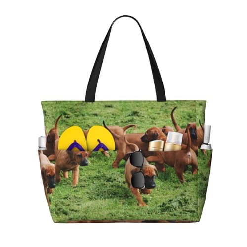 Hnnkloy Perros, cachorros y mascotas de Rhodesian Ridgebacks,Bolso de playa de gran capacidad, bolso de hombro de viaje para mujer, bolso de mano impermeable.