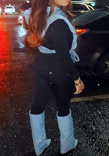 Vaceky Women's Denim Cropped Puffer Vest Sleeveless Zip up Hoodie Jean Jacket Outerwear4