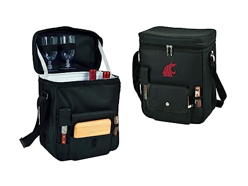 Washington State Licensed Cougars Wine and Cheese Picnic Basket/Cooler with Hardwood Cutting Board, Cheese Knife and Corkscrew, Assembled & Quality Approved in The USA