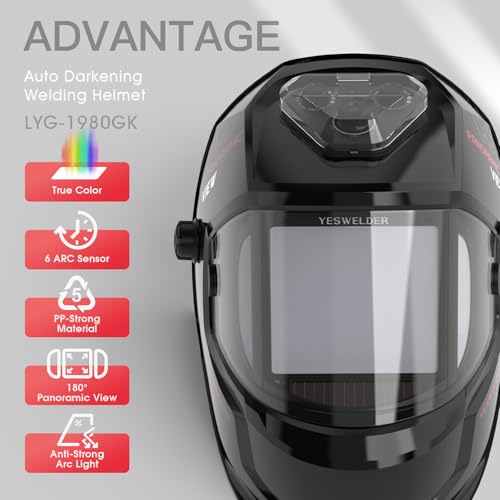 Auto Darkening Welding Helmet with Panoramic View and True Color for TIG MIG ARC Welders