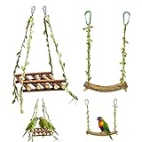 Altalene Naturali in Legno per Gabbia Uccelli, Set da 2 Giochi Oscillanti Verdi con Ganci, Accessori per Cocorite e Pappagalli di Piccola e Media Taglia per Attività e Divertimento Quotidian