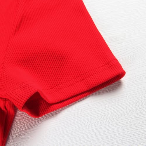 Image of Roselux Women's Summer Scoop Neck Short Sleeve T-Shirts Ribbed Knit Slim Fitted Casual Basic Top