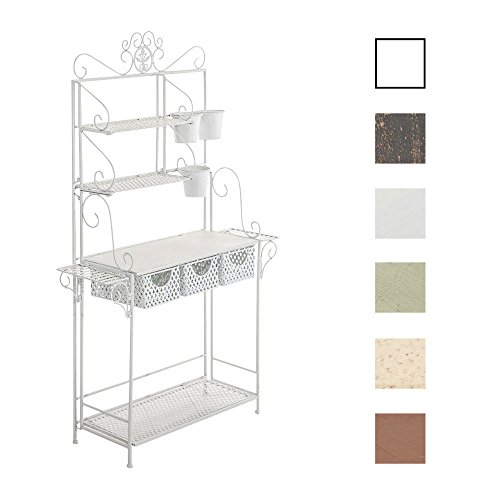 CLP Scaffale Porta Piante Extra-Large Shine - Mensole Espositore in Ferro, 4 Ripiani e 3 Cestini Portaoggetti - Scaffale Aperto Multiuso e Salvaspazio - Scaffale da Esterno per Balcone Bianco