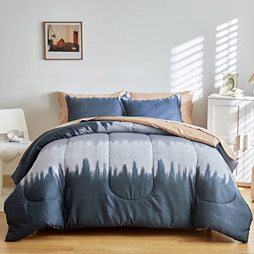 Joyreap 7 Piece Bed In A Bag Queen, Navy N Gray Wave Reversible Design, Microfiber Comforter Set For All Season- 1 Comforter, 2 Pillow Shams, 1 Flat Sheet, 1 Fitted Sheet, 2 Pillowcases #TOP1