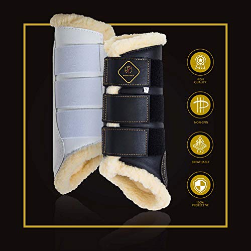 Kavallerie Dressage Horses Boots: Fleece-Lined Faux Leather Woof Brushing Boots for Training, Jumping, Riding, Eventing - Quick Wear for Breathable, Lightweight & Impact-Absorbing Wrap Black