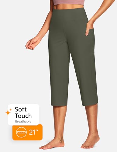 Image of ISEEGZ 15 inch / 18 inch / 21 inch / 25 inch Capri Pants for Women High Waist with Pockets Women's Capris Workout Yoga Pants Loose Straight Leg