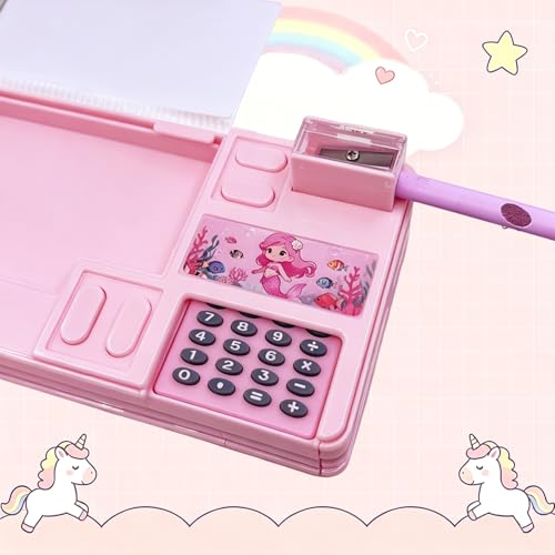 LilyBeauty Trousse multifonction Pop Up avec calculatrice, taille-crayon pour filles et garçons, fermeture magnétique avec compartiments, rose – vue 7