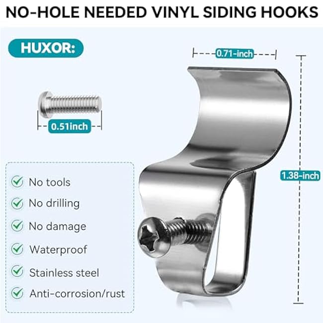 No-Hole Needed Vinyl Siding Clips Hooks Hanger for Hang Solar Powered Lights on Vinyl Siding with No Nails No Drilling, Easy Removal (10 Pack)