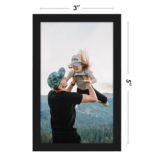Image of Americanflat 3x5 Picture Frame with Polished Crystal-Clear Glass - Streamline Collection - Thin Border Photo Frame for Tabletop Display - Easel Stand Included - Black