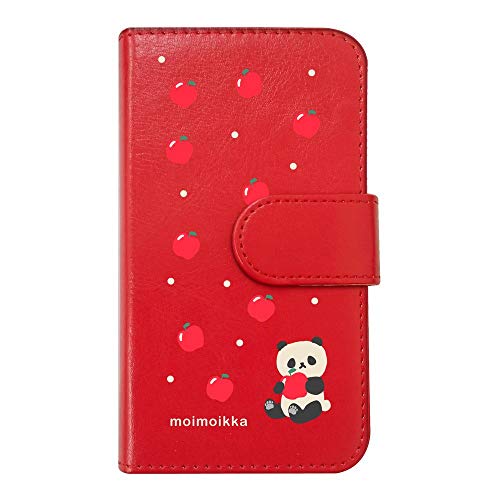 【moimoikka】 iPhone17 Pro Max アイフォン17プロマックス 対応 手帳型 スマホ ケース パンダとリンゴ ぱんだ アニマル 動物 キャラクター フルーツ柄 おしゃれ かわいい (カバー色レッド) ダイアリータイプ 横開き カード収