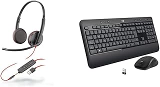 Plantronics - Blackwire 3225 USB-A Wired Headset - Dual-Ear with Boom Mic - Works with Teams, Zoom & more & Logitech MK540 Advanced Wireless Keyboard and Mouse Combo - Black