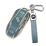 QBUC for Tesla Key Fob Cover with Keychain Car Key Case Compatible with Tesla Model X Smart Remote Key Accessories(Blue, Model X)