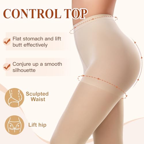Image of MANZI Women's 2-6 Pairs Opaque Control Top Tights Comfort Stretch Pantyhose
