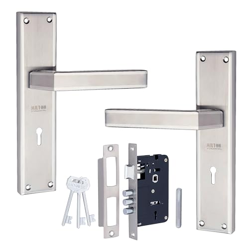 Image of Milton Stainless Steel Mortise Lock Set with Two Tone Finish, MSS-491 Model, Door Hardware with Keys and Lock Body