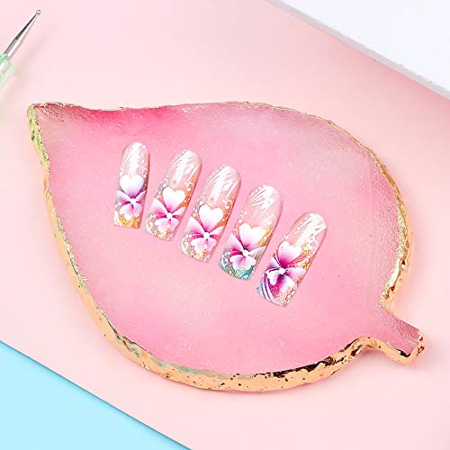 21 Pieces Nail Art Tools Kit, Resin Nail Art Palette Leaf Shape Mixing Palette And 20 Pieces Nail Art Design Brushes Golden Edge Resin Nail Holder Nail Gel Polish Colors Mixing Pallet (Pink) #TOP6