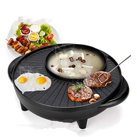 Household Multi-Function Barbecue Frying Pan Dual-Purpose Barbecue Hot Pot One Pot Electric Hot Pot Electric Baking Pan-European regulations Cover