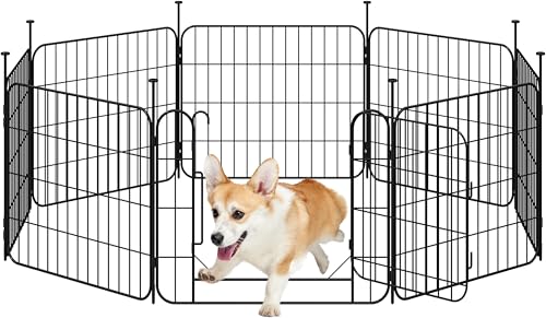 Yaheetech Dog Pen 8 Panel 50 cm for Puppy/Small Dogs, Foldable Puppy Playpen with Door, Metal Expandable Pet Exercise Fence for Indoor/Outdoor Use