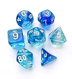 vvpesca Blue DND Dice Set of 7 Pcs – Transparent Polyhedral Dice Set for D&D, Dungeons and Dragons, Role Playing Games, COC, MTG, TTRPGs Accessories – D20 System Games (Clear Blue-White)