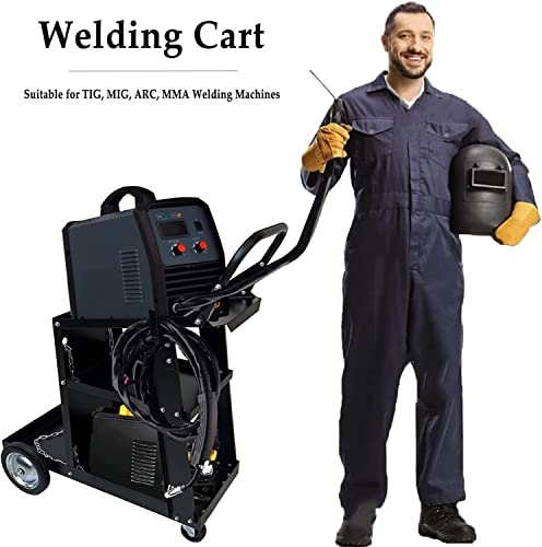 Image of 3-Tier Welding Cart with Swivel Wheels, MIG TIG Plasma Cutter Welder Cart | Universal Tilt-Table Heavy Duty Steel Storage for TIG, ARC, MMA Welding Machine with 360 Swivel Wheels